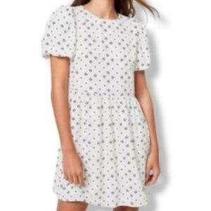 Loft‎ babydoll dress in white with geometric print in size 2 Cottagecore